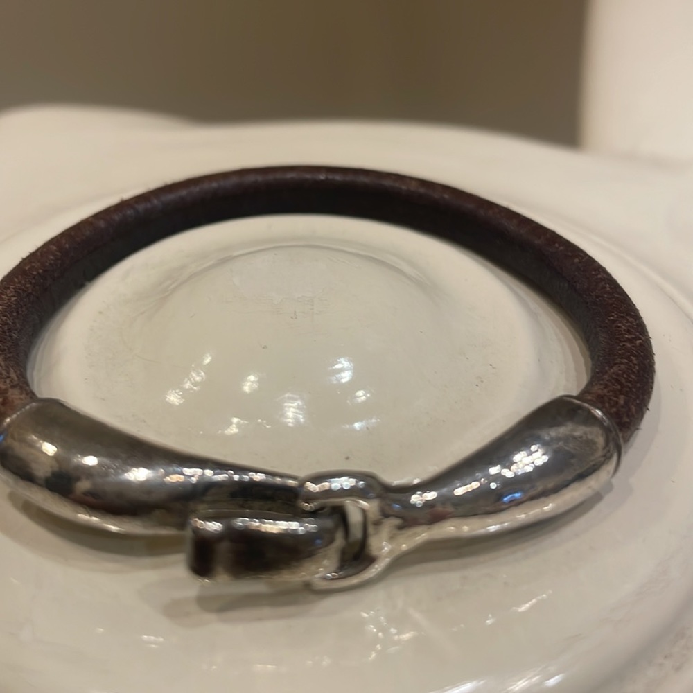 Auth UBU Silver & Brown Leather Bracelet